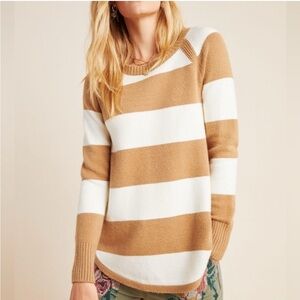 Anthropologie Rebekah Tunic cream neck sweater brown and white size S